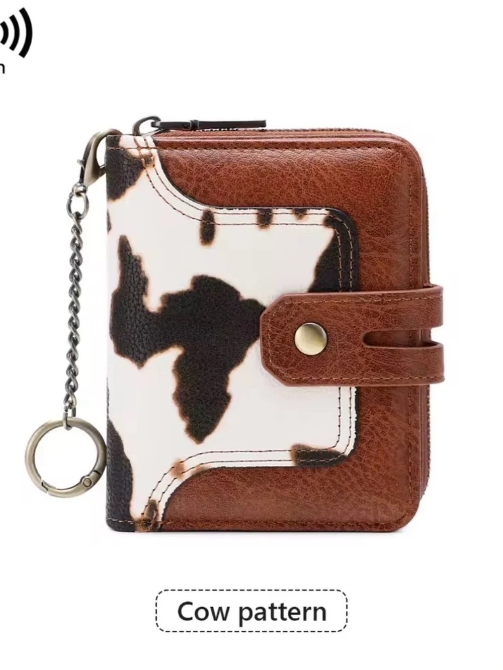 Brown and White Cow Print RFID Wallet with Keyring